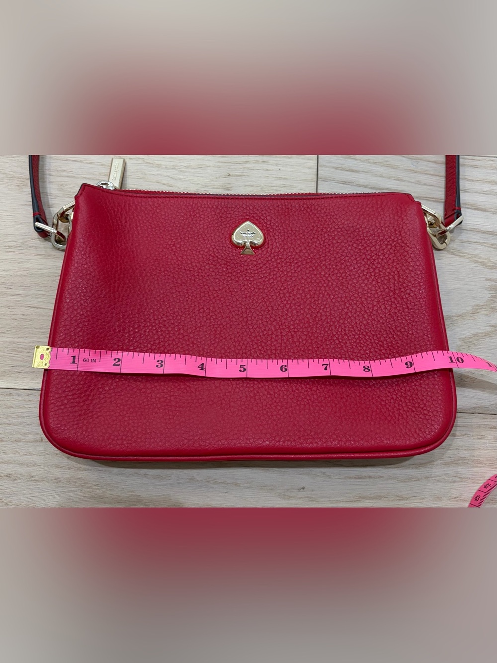kate spade Red Pebbled Leather Crossbody with Gold Spade Accent - Picture 9 of 11